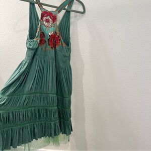 Free People Mini Dress with Floral Embroidery and Racer Back Tiered